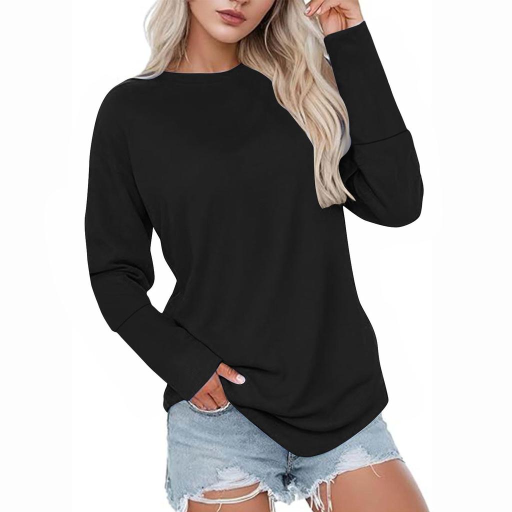 Женский модный свитшот с длинными рукавами, однотонный, с круглым вырезом, повседневный