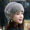 Faux Rabbit Fur Winter Hat Flower Decor Thermal Hat Solid Color Windproof Caps  Cycling Skiing