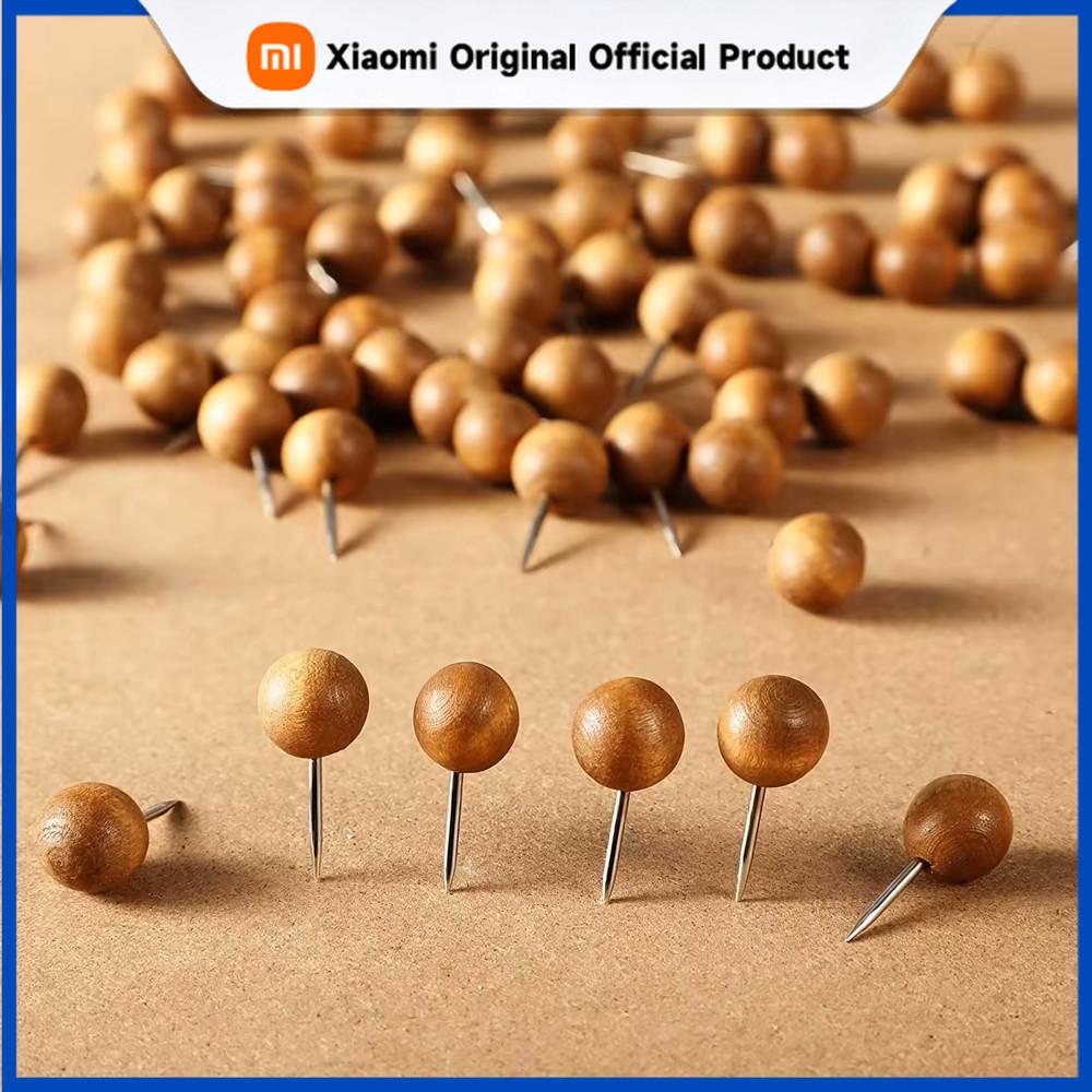 Xiaomi 50 Pcs Wooden Round Head Thumbtacks, Creative Solid Wood Stationery, Cute Push Pins for Bulletin Boards, Photos and Map Marking