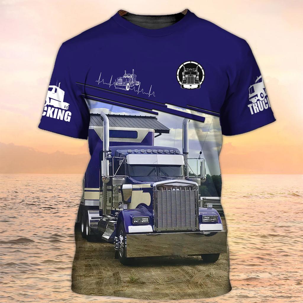 New Trucker Shirt Men's T-shirt 3D Truck Print Uniform Short Sleeve Tops 2024 Harajuku Clothing Summer O Neck Oversized Pullover