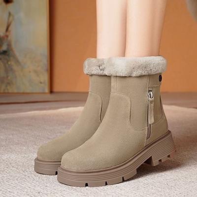 Женские зимние ботинки на платформе с круглым носком и флисовой подкладкой, удобная и элегантная тенденция 2025, ботильоны в готическом стиле