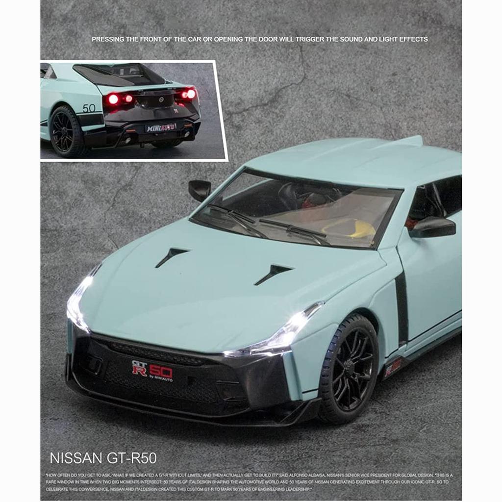 1:24 масштаба Nissan Skyline Ares GTR50 GT-R50, модель автомобиля из сплава, литье под давлением металла, звук, свет, автомобильные игрушки для детей, подарки
