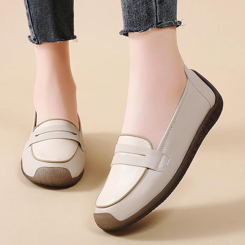 Плоские мягкие кожаные мокасины женские повседневные прогулочные легкие женские туфли больших размеров для работы и отдыха, дышащие, новые весна/лето