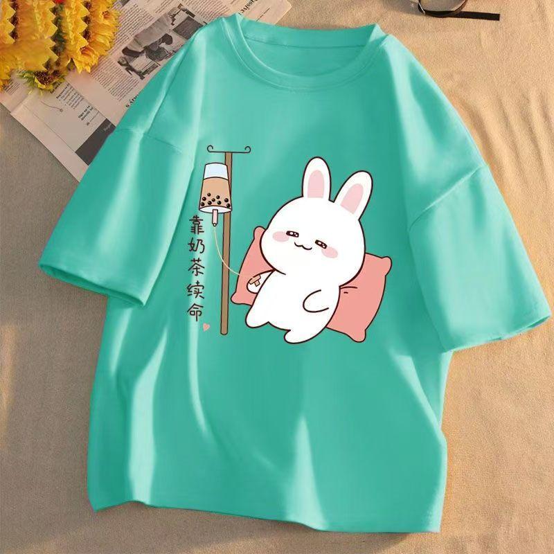 Летняя женская футболка с короткими рукавами из хлопка, свободные корейские топы с принтом в трендовом стиле