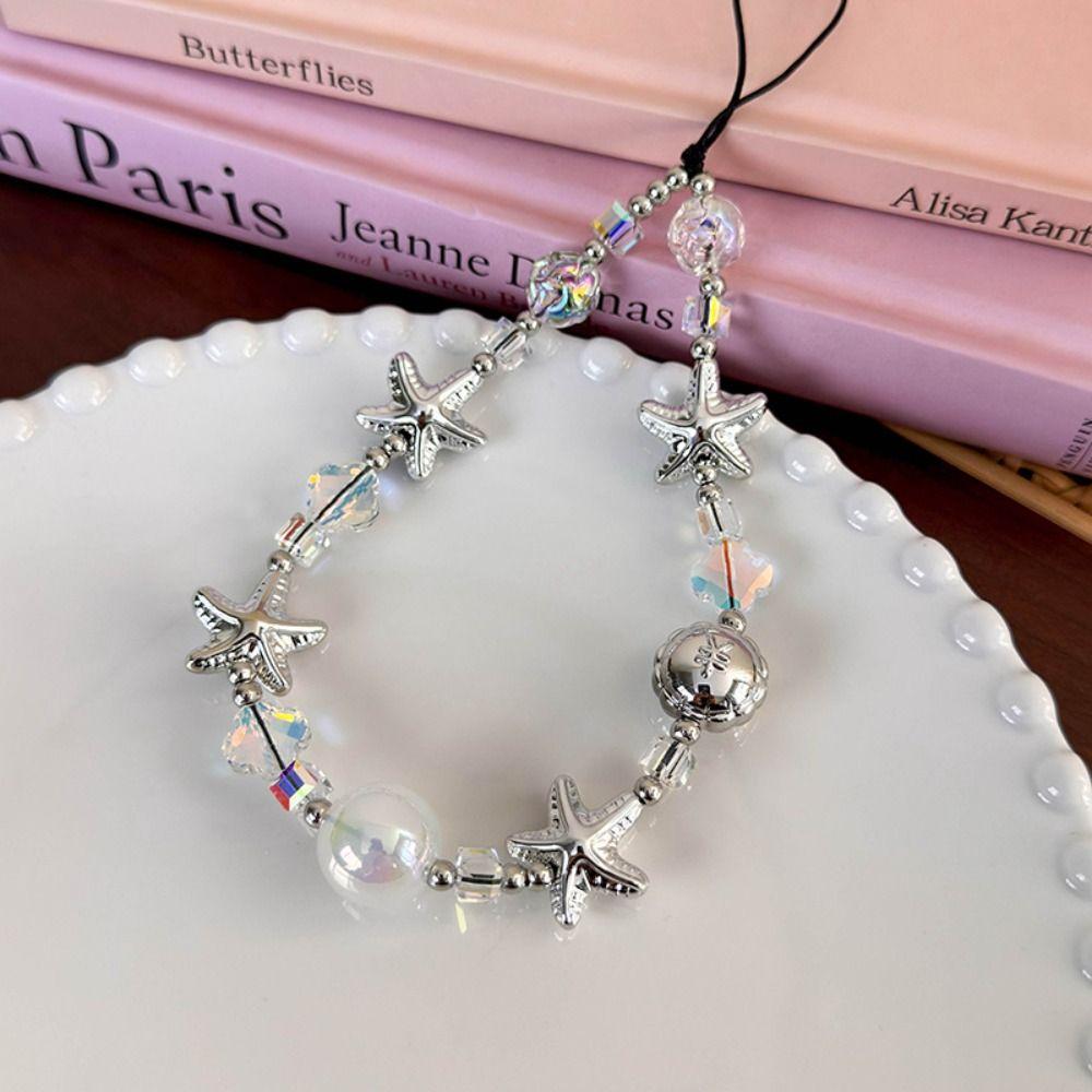 Anti-lost Starfish Phone Case Lanyard Short Colorful Ball Beaded Phone Strap  Female Lady Girl