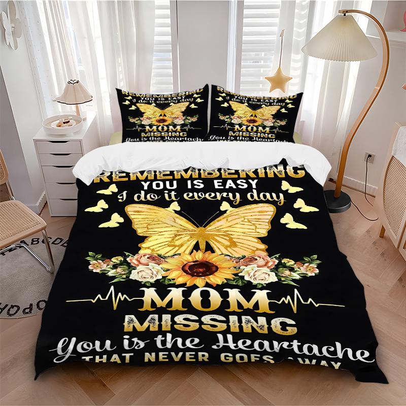 3PCs Mom Memorial Design Cover Set, Breathable Fabric, Machine Washable (1 Duvet Cover + 2 Pillowcases) (Without Quilt) yy250911170