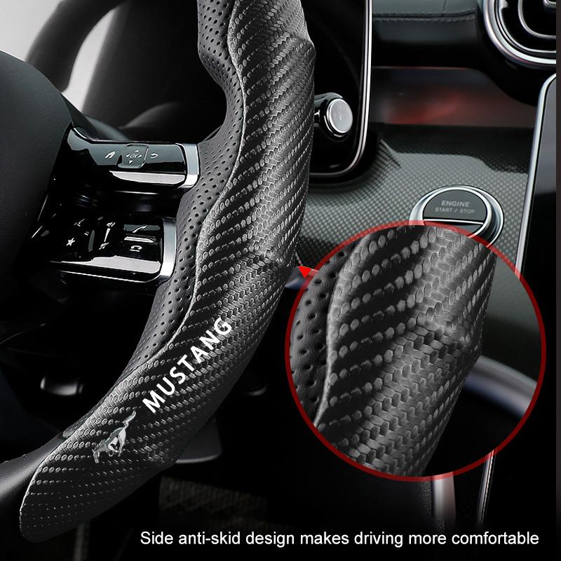 Car Steering Wheel Cover Carbon Fiber Sports Ultra-thin Non-slip Card Cover For Ford Mustang Zapatillas Miniatura Gt Shelby 2005 2015 Mujer 2012 Kuga