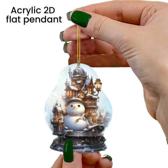 Рождественское украшение в виде снеговика, подвесное, 2D плоское, украшение в виде сферы со снежной сценой, праздничное украшение в виде снеговика