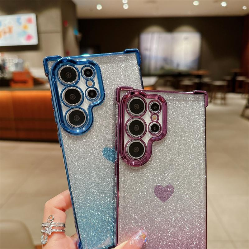 Прекрасный чехол из ТПУ с сердечком для Samsung Galaxy S24 Ultra S23 FE A55 A35 A25 A15 A54 A34, блестящий чехол для телефона для iPhone 15 Pro Max 14 Plus 13 12