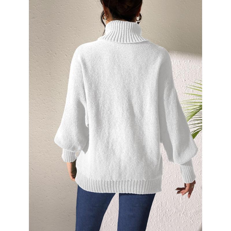 Women's Autumn and Winter Pure Color Simple Love Painted Turtleneck Sweater
