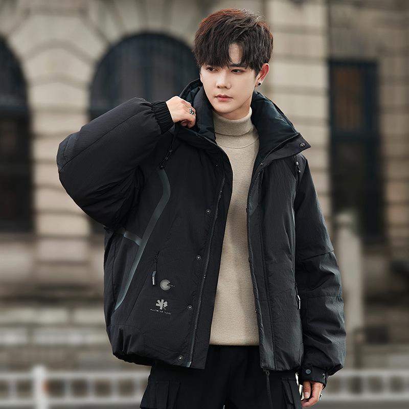 Hooded Down Jacket Men's Winter Thickened Jacket Boys Outdoor Warm and Windproof