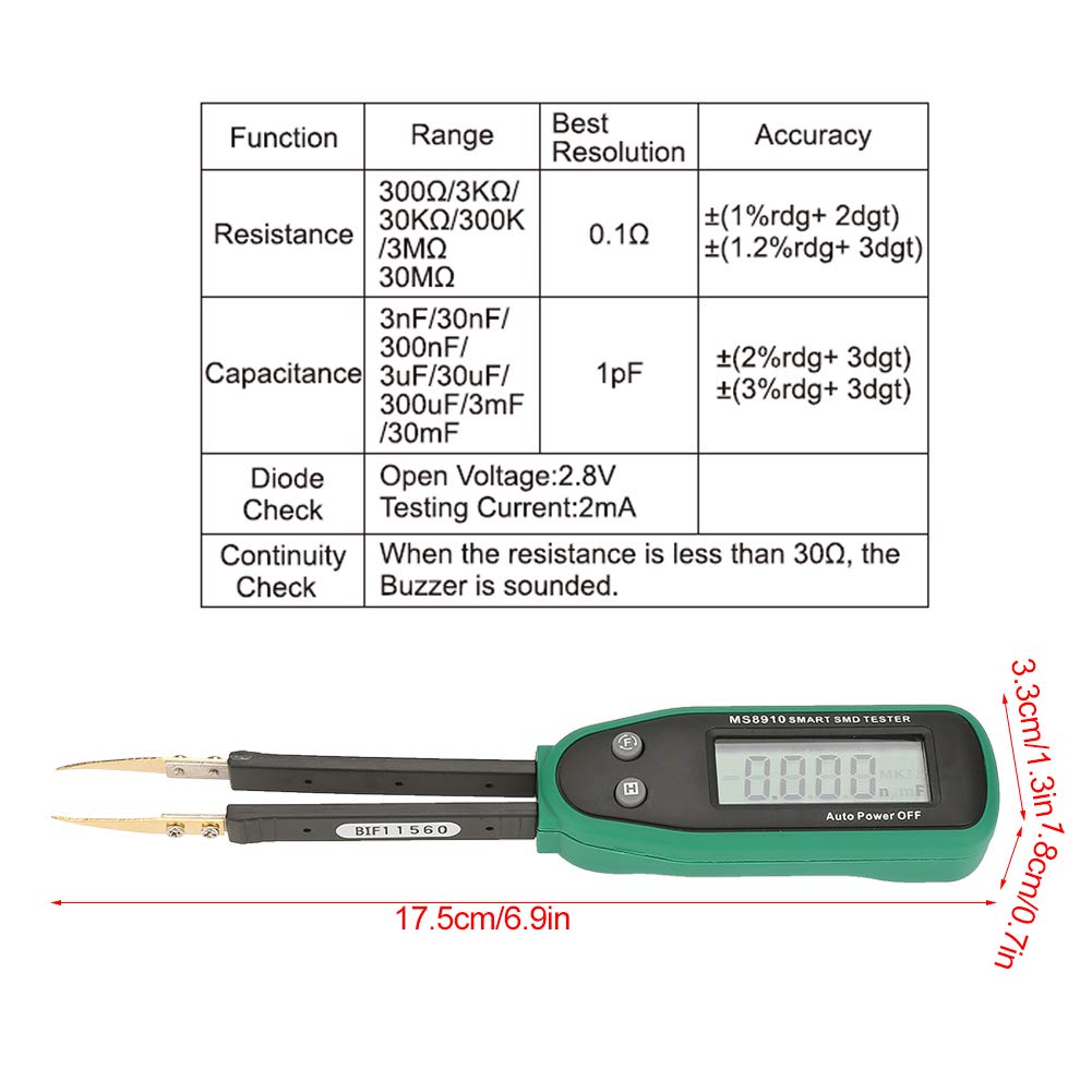 Resistance Resistance Capacitance MASTECH MS8910 Capacitance Meter for SMD Smart Tweezers Resistance Capacitance ESR Meter Tester, Meter, Measurement,