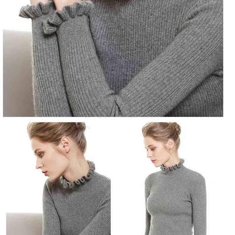 Осенне-зимний однотонный вязаный свитер с оборками и полувысоким воротом, внутренняя часть комплекта, нижняя часть рубашки