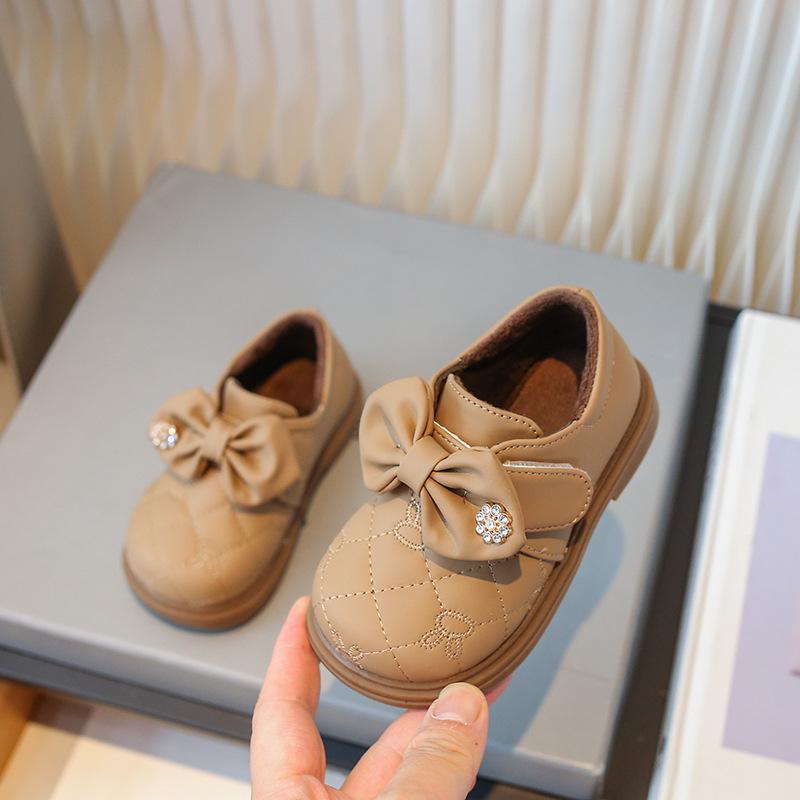 Туфли-принцессы из бархата с бантом для девочек – Кожаная подошва с мягкой подошвой для осени и зимы