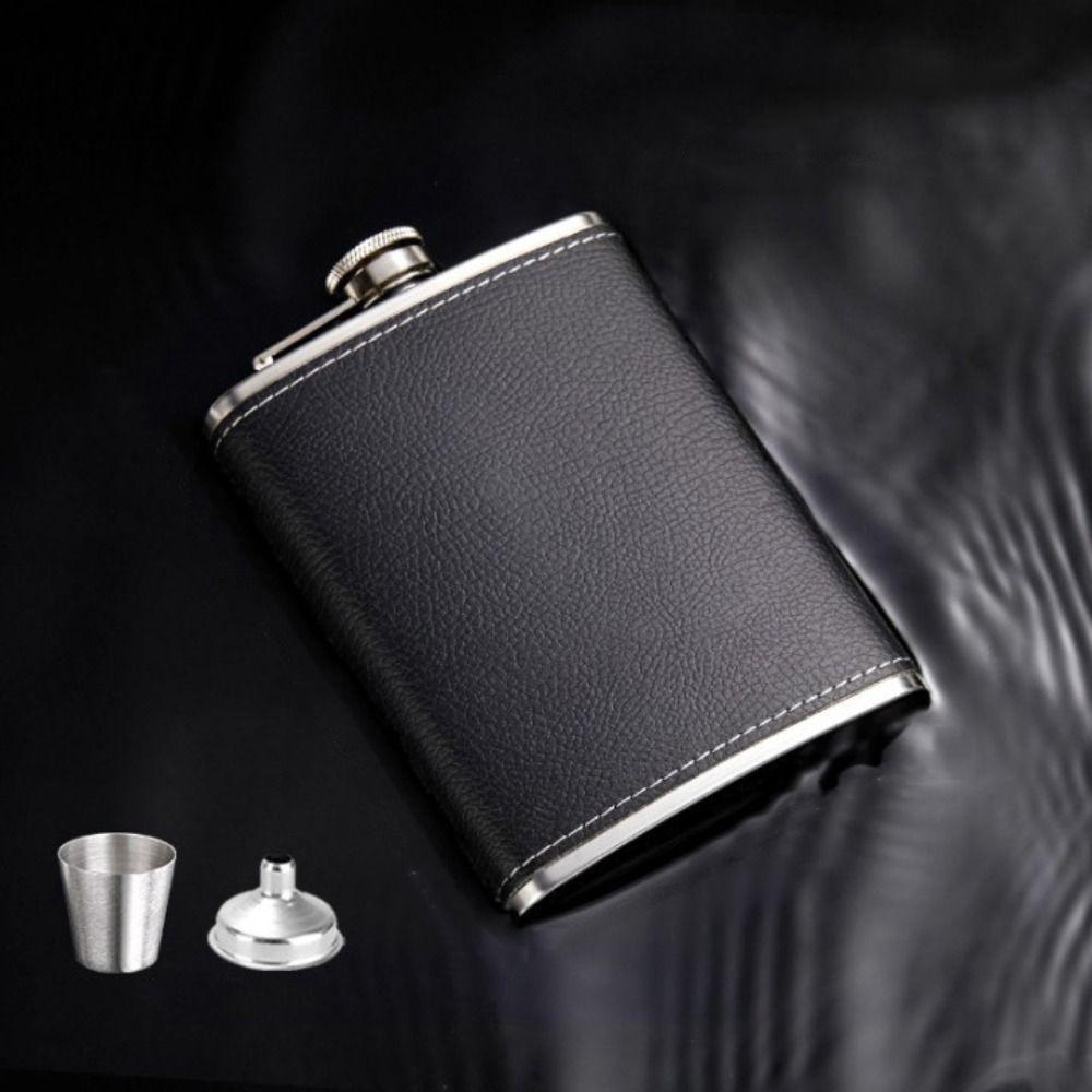 Stainless Steel Leather Texture Hip Flask with Funnel and Cups Whiskey Flasks Flagon  Outdoor