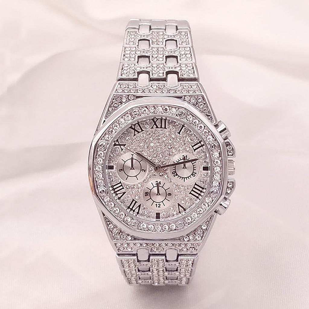 Унисекс Роскошные бриллиантовые часы Кварцевые часы с ремешком из нержавеющей стали