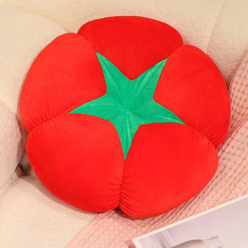 25/45cm Fruit Plush Pillow Stuffed Tomato Mushroom Persimmon Round Seat Cushion Back Support Plushie Sofa Chair Decor Gift