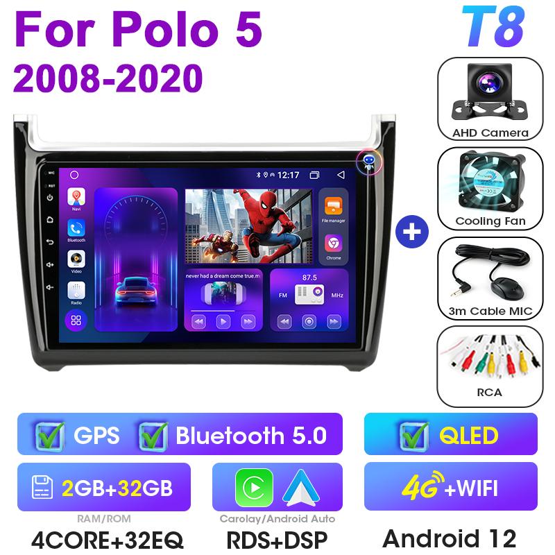 Для Volkswagen VW Polo 5 2008 - 2020 2 Din Android 12 автомобильный стерео радио мультимедиа видеоплеер GPS 4G Carplay Auto DVD DSP WIFI