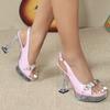 Fashion New 12CM Fashion Nightclub Pearl Crystal Thick Heel Square Toe Anti-Slip Women's Transparent Summer Sandals 34-42cm