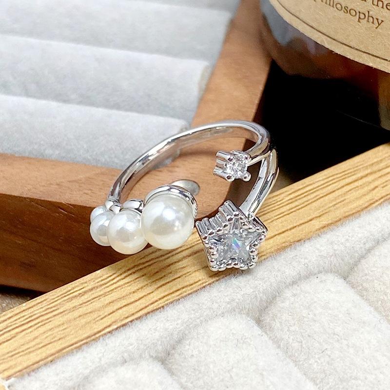 [Star Bead Romance] Stars Full Of Diamonds Zircon Cross Opening Ring Exquisite Elegance Personality High Sense Ring Woman