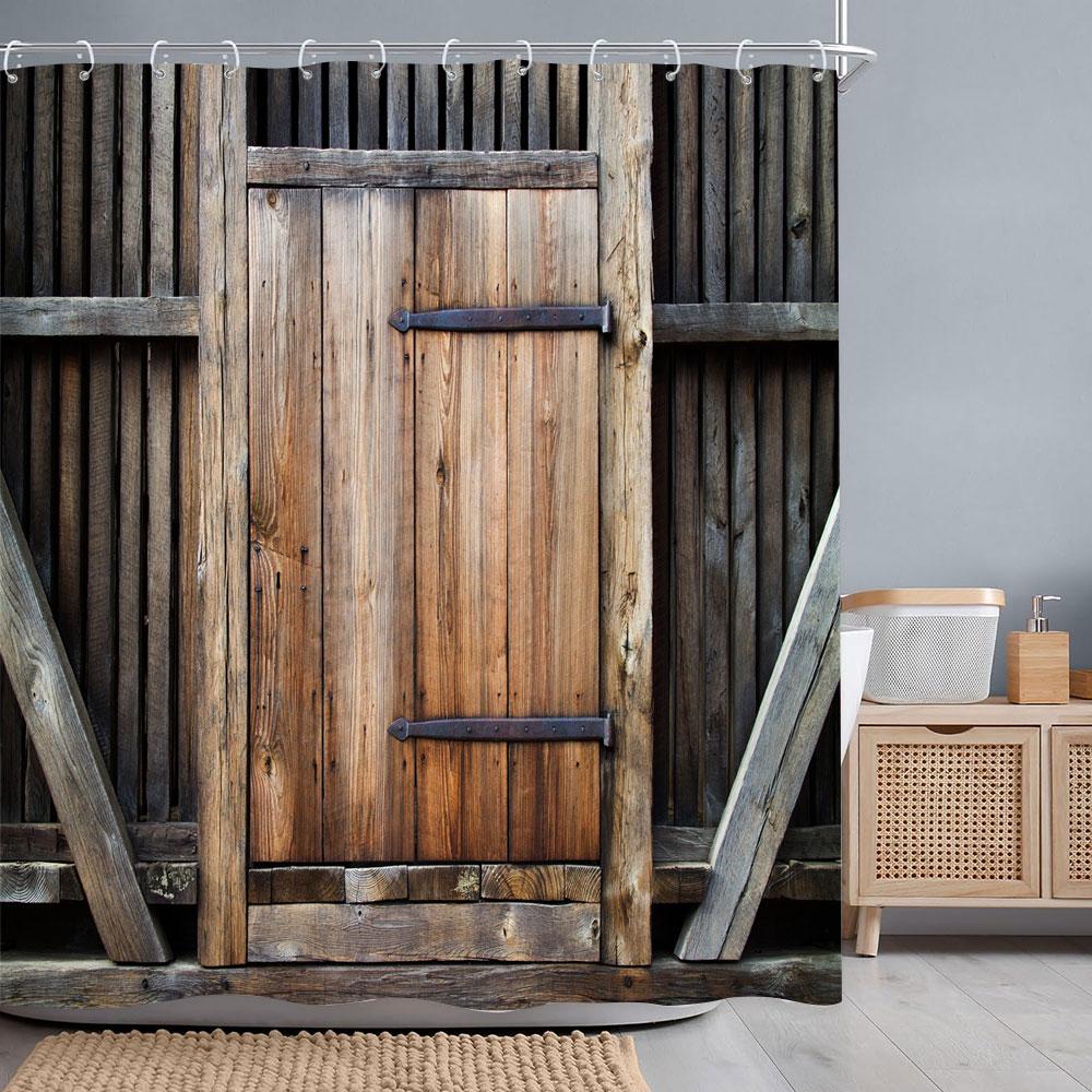 Ретро Деревенские Деревянные Двери Шторки для Душа Винтажный Фермерский Дом Амбар Старая Дверь Домашний Декор Водонепроницаемый Полиэстер Набор Занавесок для Ванной