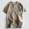 Export Short-Sleeved T-shirt Henry Collar Three-Button Summer Pure Cotton Men's Half Sleeve Wear Bottoming Shirt Tail Goods Cut Label T-shirt Fashion