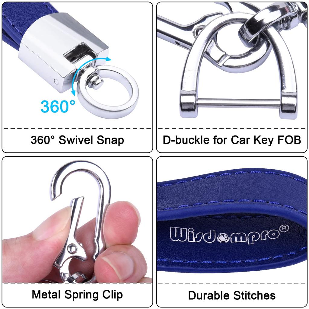 Wisdompro Автомобильный брелок, натуральная кожа, автомобильный брелок, защита от утери, универсальный тип смарт-ключа, стильный, унисекс, синий (Карабиновый зажим)
