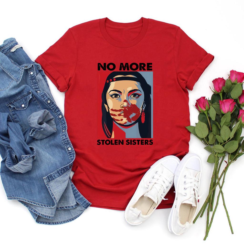 No More Stolen Sister T-shirts American Native Shirt MMIW Tee Wear Red for My Sister T Shirts Short Sleeve Vintage Women Tshirt