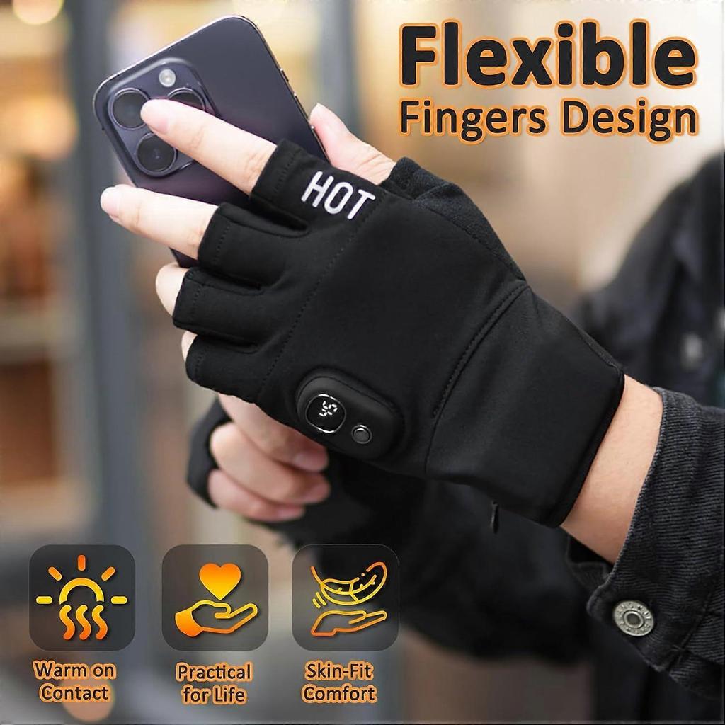 Fingerless Heated Gloves for Men & Women, Rechargeable Electric Touchscreen