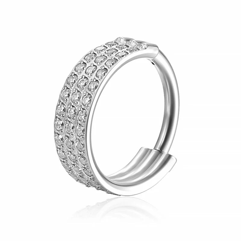 Пирсинг из нержавеющей стали, кольца-сегменты на петлях, кольца для носа с камнями CZ, серьги для пирсинга хряща уха, трагуса, хеликса, украшения для тела