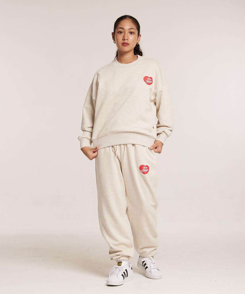 CREAM SODA LAB Human Highlight Heart Jogger Pants Oatmeal (Red)