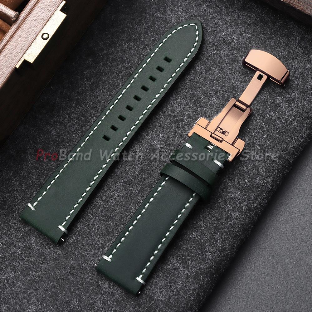 18mm 19mm 20mm 21mm 22mm 24mm Retro Vintage Calfskin Leather Watch Straps Butterfly Buckle Watchband Universal Business Bracelet