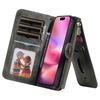 KT Multi-Functional Series-3 For iPhone 16 Phone Case PU Leather Zipper Wallet Detachable Cover - Bl