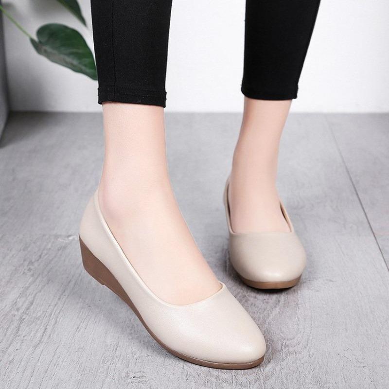 High Quality Fashion Women Shoes Round Toe Non Slip Shoes Solid Color Wedge Heel Soft Comfortable Shoes