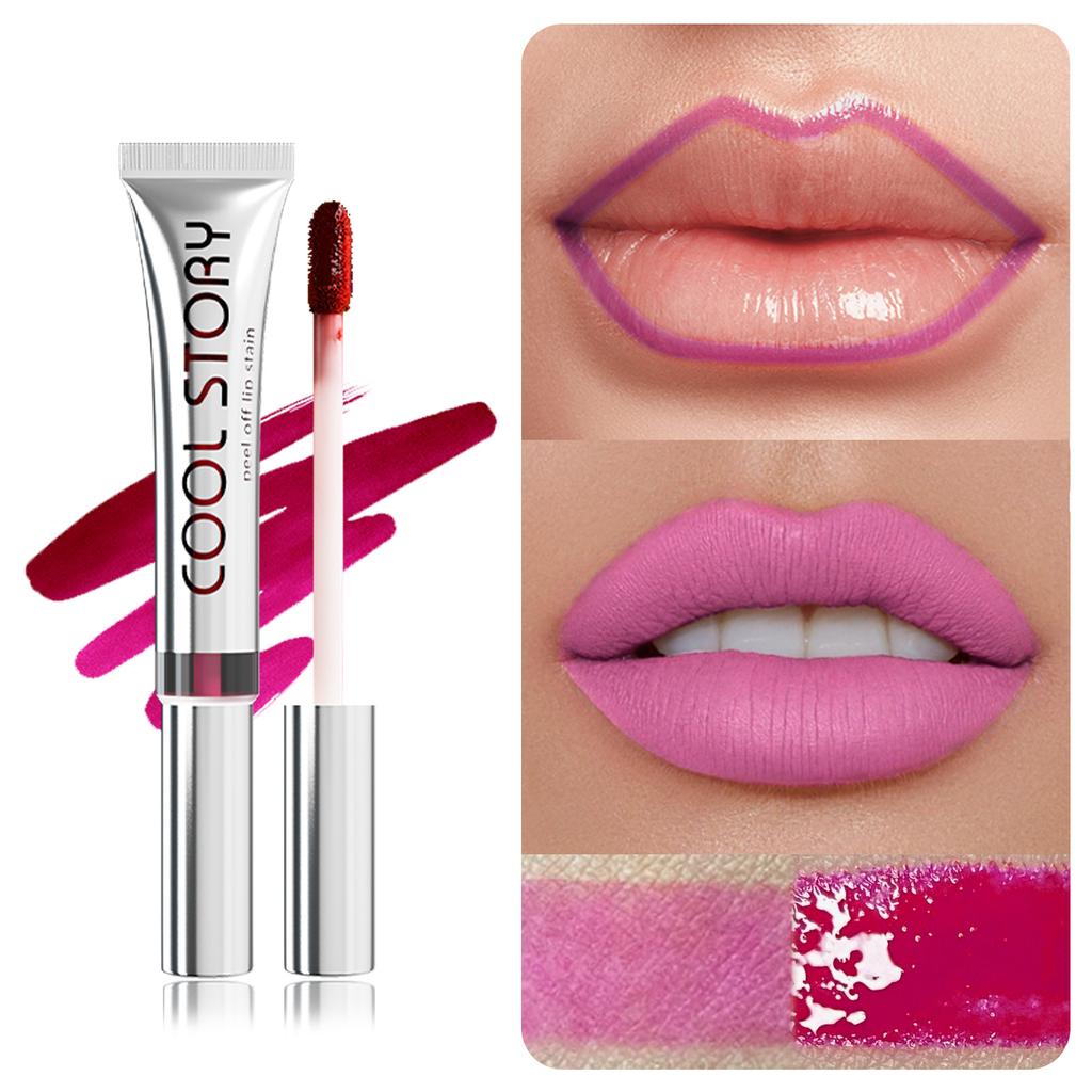 Peel Off Rose Pink Lip Gloss Matte Outline Contour Tattoo Lip Stain Waterproof Transfer Resistant Tear Off Natural Lip Tint