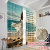 2pcs 2D flat printing Window Curtains Ocean Beach Dance 100% Polyester Without Electricity Festive Curtains for Outdoor and Home