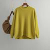 Autumn Winter Vintage Loose Large Sleeve Top Solid Color Pullover Knitwear Half High Collar Sweater