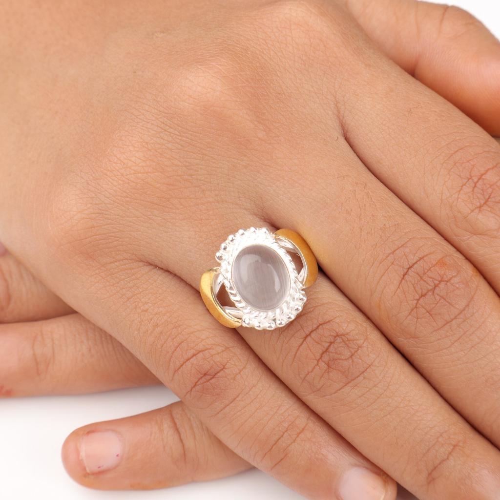 Natural Selenite Gemstone 925 Sterling Silver Jewelry Stylish Ring Women's Gift RR-61-39