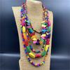 Wood Multi-Layer Retro Colorfull Geometry Long Necklace Ethnic Style Beach Pastoral Style