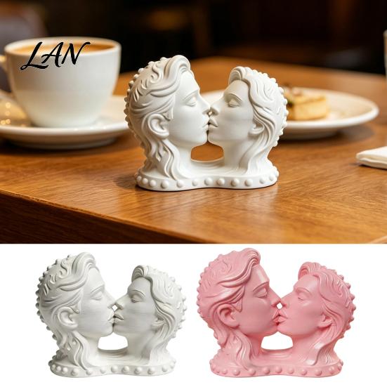 Stable Integrated Base Statue 3D Printed Couple Kissing Head Sculpture, White Modern Art High-end Soft Decoration Display for Living Room Bedroom,