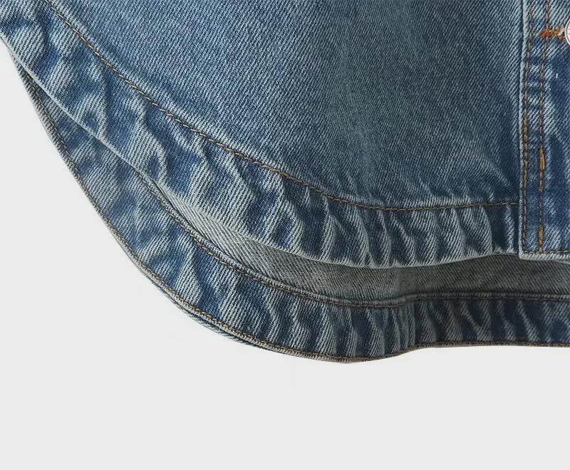 Women's European/American Style Washed Denim Shirt Jacket with Big Pockets