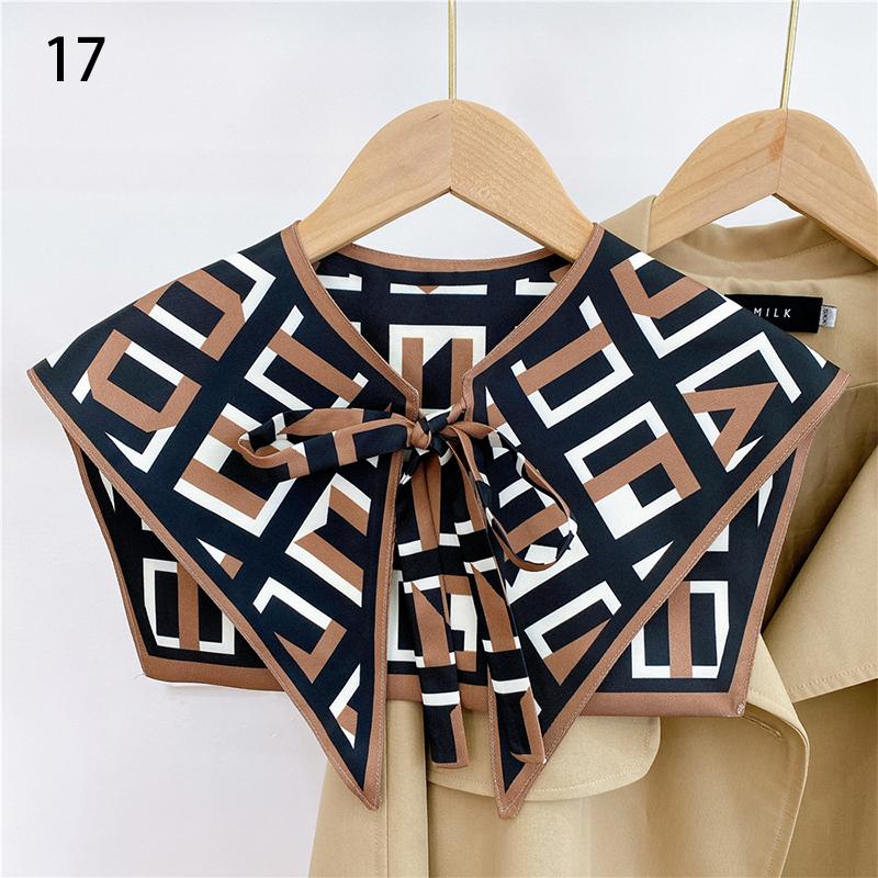Front Tie Fake Collar For Women Vintage Print Detachable Collars Houndstooth Letter Fake Collar Shawl Wrap Scarf Neckwear Cape