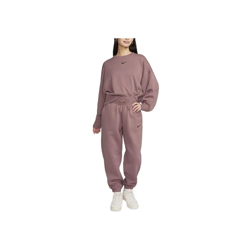 Nike Спортивные брюки-джоггеры Phoenix Fleece Solid с высокой талией и завязками на завязках, женские, цвет: дымчато-серый, фиолетовый, красный DQ5888-208