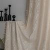 Bohemian Crochet Lace Curtains - Beige Rose Motif Sheer Drapes for Farmhouse Living Rooms & Bay Windows Handmade Panels with Vintage Tassel Trim