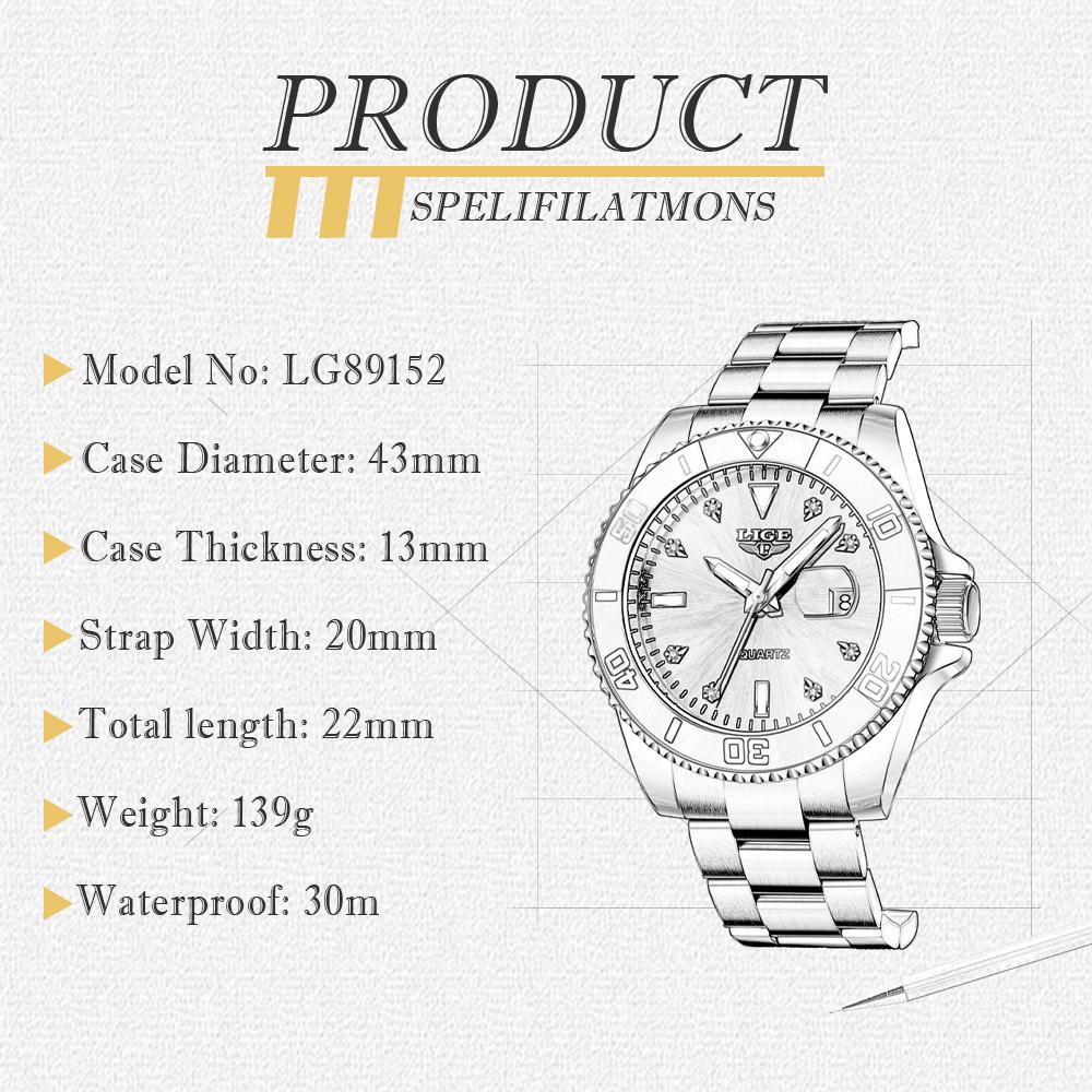 LIGE Новые лучшие брендовые роскошные мужские часы модные повседневные водонепроницаемые кварцевые часы с датой