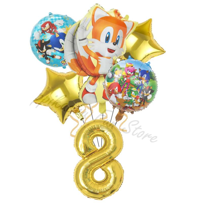 6Pcs Cartoon Hedgehog Balloons Sonic Theme Birthday Party Decoration Balloons For Boys Children Baby Bath Toys