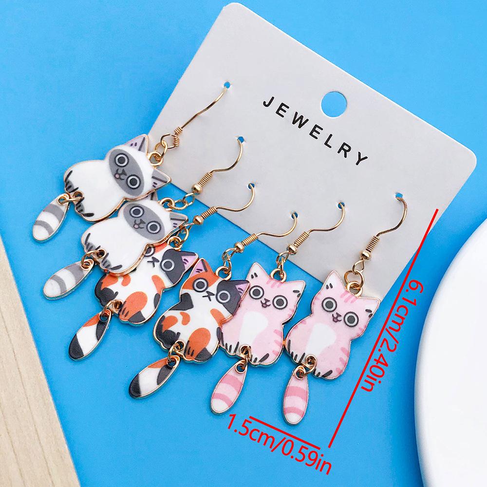 Эксклюзивный набор модных серег из сплава с мультяшным принтом котенка