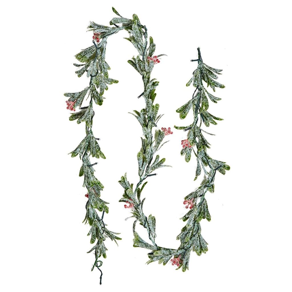 Christmas Garland, 2011 mm Realistic Greenery Decorated with Vines, Olive Leaves, and Berries, Evergreen Faux Garlands with Light String for Indoor
