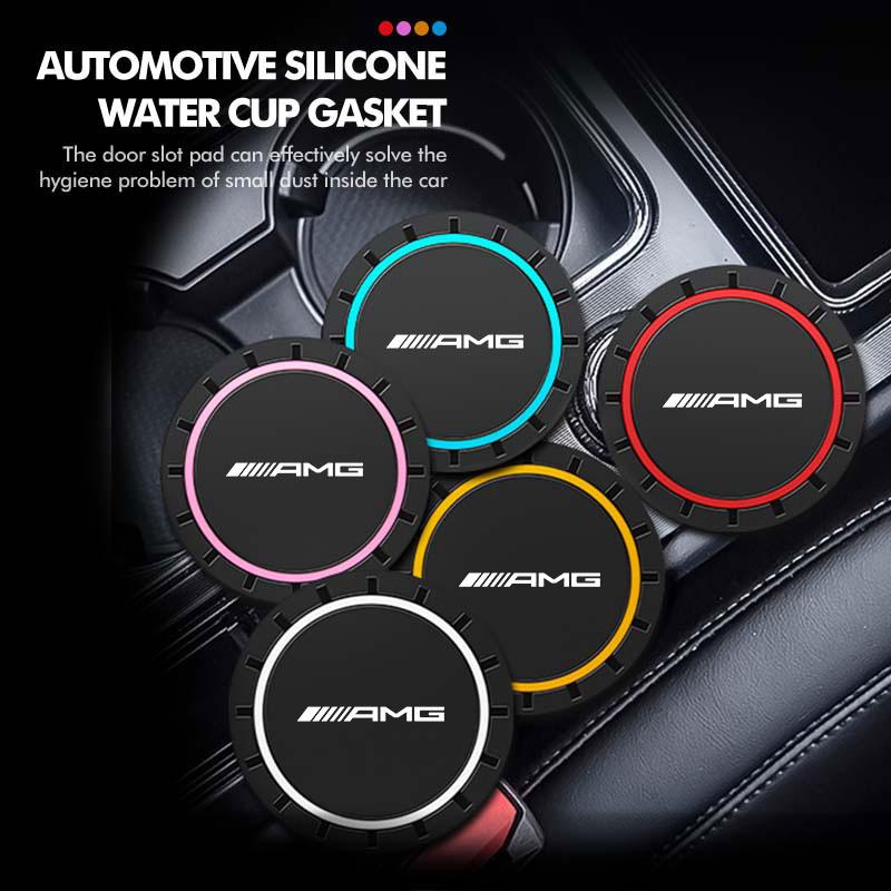 BTY4 2pcs Silica Gel Car Coaster Water Cup Holder Anti Slip Pad Mat For Mercedes Benz AMG A B C E S G Class A180 CLK CLA GLE GLC W212