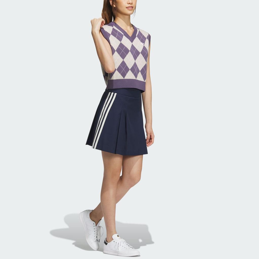 Adidas Originals Plaid Print V-Neck Pullover Sports Vest Women Tops Dark-Grey Violet Light-Brown IX7814